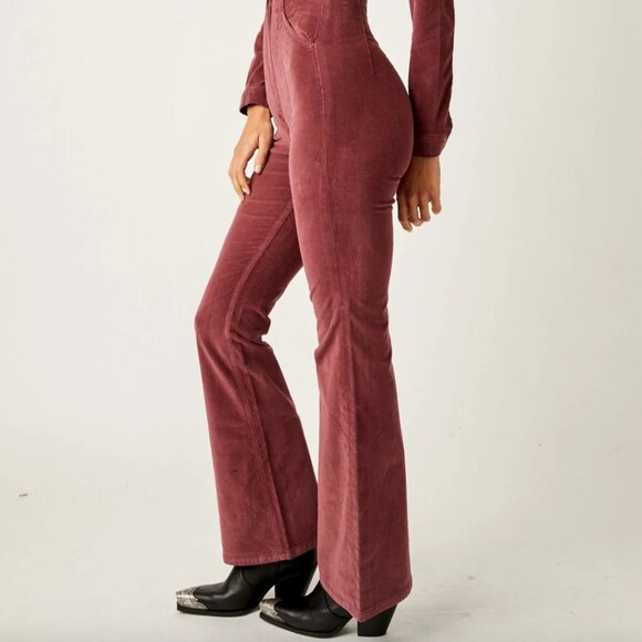 Free People Jayde Corduroy Flare Jumpsuit - Wine/Burgundy - Size M - Picture 3 of 8